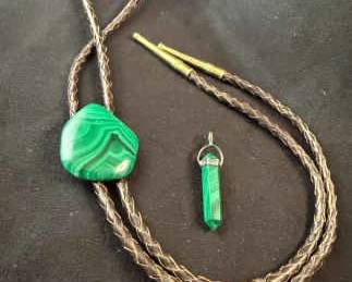 Vintage Malachite Bolo And 925 Hexagon Malachite Pendant