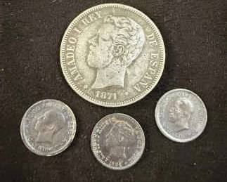 1871 Five Pesetas Silver Spanish Coin