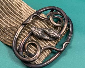 Twin Snakes Silver Belt Buckle