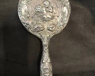 Antique Unger Brothers Kerr Loves Dream Art Nouveau Sterling Silver Vanity Mirror
