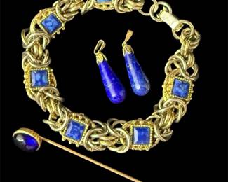 Pair Of Lapis Drops Coordinated Vintage Costume Jewelry