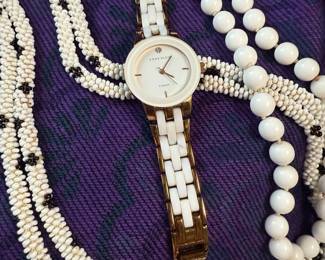 Ladies Anne Klein Diamond Watch Vintage Beaded Necklaces
