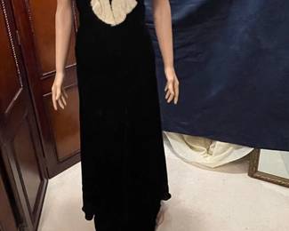 Antique Black Velvet And Ermine Dress