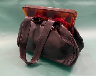 Black Leather Purse With Amber Colored Clasp