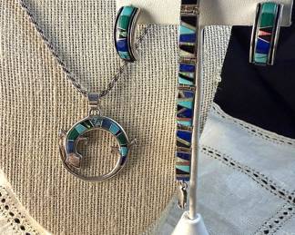 Touch Of Sante FeTSF Navaho Signed Round Lizard Pendant ,Earrings  More