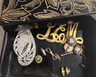 Cufflinks Made Of Smalll Mosaics, Polished Stones, Black Laquer Box  More