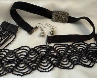 Victorian Marcasite Rhinestone Ribbon Seed Bead Chokers