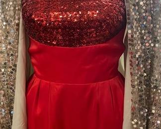 Red Sequin Dress With Cropped And Long Jackets