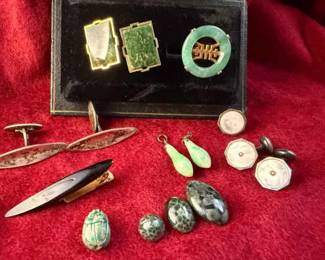 Danish Sterling Cuff Links, Jadeite, Cabochons More