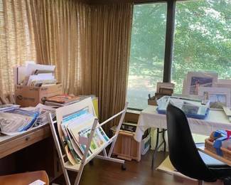 Art Studio contents - watercolors, art books, art supplies