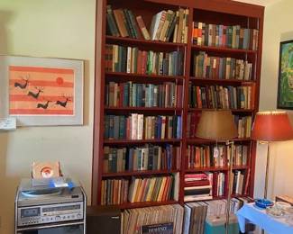 Vintage books and Record Albums, MCM lamps, stereo 