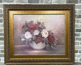 Floral Textured Canvas Art in Gilt Gold Frame