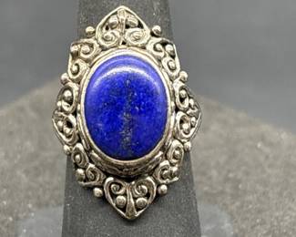 925 Silver w/ Blue Lapis Ring, Sz 6.5, TW 11.19g