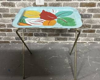 Vintage TV Tray w/ Colored Leaf & Flower on Stand