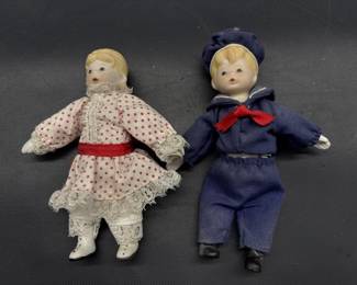 Antique-Look German Porcelain Dolls, Boy & Girl