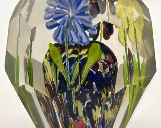Vintage Faceted Blown Glass Paperweight