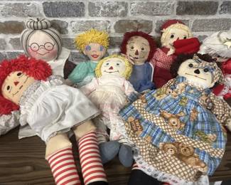 Selection of Rag Dolls, including Raggedy Ann
