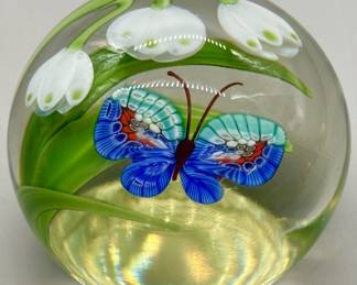 Signed Art Glass Butterfly Paperweight