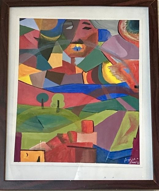 Cubism Signed Watercolor in Frame