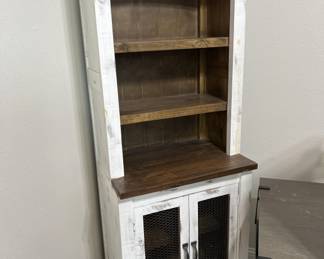 Farmhouse White & Wood Tone Kitchen Hutch Cabinet