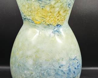 Yellow & Blue Mottled Glass Flower Vase