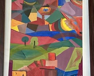 Cubism Signed Watercolor in Frame
