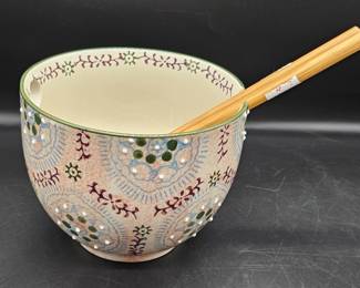 Hand Painted Japanese Noodle Bowl w/ Chopsticks