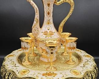 Gilt Gold & Enameled Turkish Coffee / Tea Set