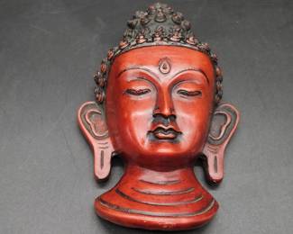 Vintage Red Wall Art- Buddha Head Mask