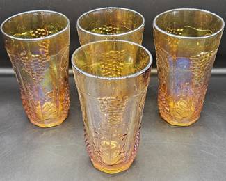 (4) Carnival Glass Marigold Harvest Grape Tumblers