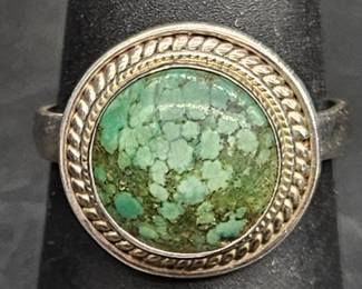 925 Silver w/ Green Turquoise Ring, TW 4.43 grams