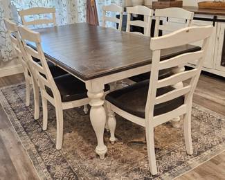Farmhouse Table White w/ Dark Wood Top & 1 Leaf