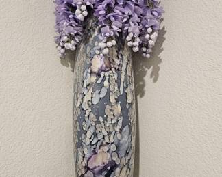 Spotted Glass Vase w/ Faux Purple Flowers, 1/2