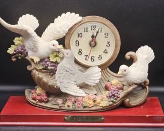 Gift Collection Figural 3-Dove Clock on Red Base