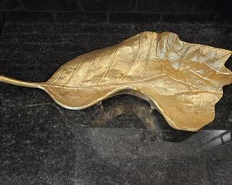 Heavy Brass Leaf Console Dish is 21in Long