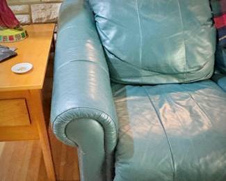 Green leather L-shaped sofa