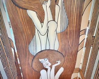Vintage 1970s Fournier folding screen with etched “The Beethoven Frieze: Longing for Happiness” by Gustav Klimt