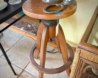 Antique oak swivel drafting stool