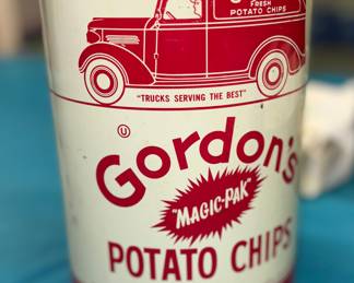 1950s vintage potato chip can featuring "magic-pac".