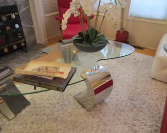Great mid century/post modern chrome table with glass