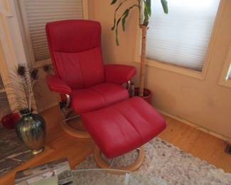 Ekornes stressless red leather chair/ottoman with tags