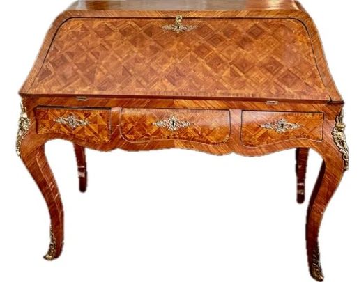 French Louis XV Style Marquetry Slant Front Desk