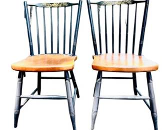 Pair Of Hitchcock Chairs - Gray And Gold
