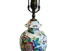 Vintage Ceramic Lamp With A Wooden Base