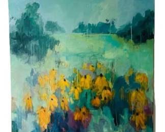 Acrylic On Canvas Field Of Black Eyes By Darien Artist Britt Baer