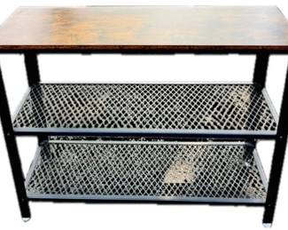 Metal Storage Utility Shelf With Wooden Top