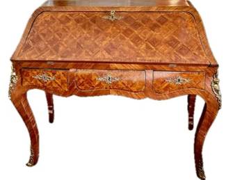 French Louis XV Style Marquetry Slant Front Desk