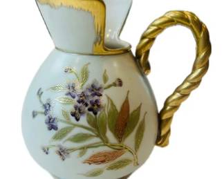 Antique Hand Painted Porcelain Pitcher - Signed In Base