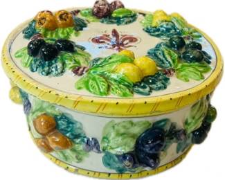 Vintage Italian Majolica Covered Vegetable Serving Piece - Signed Italy
