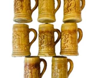 "Alpine Stein" Antique 1920'S Hull Pottery Yellow Ware Mugs - Signed